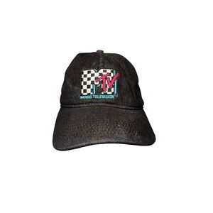 MTV Music Television Embroidered Denim Baseball Cap Black Adjustable Strap